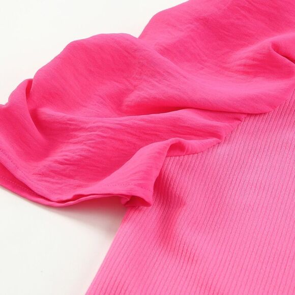 Pink Puff Sleeve Ribbed T-Shirt - Picture 6 of 6